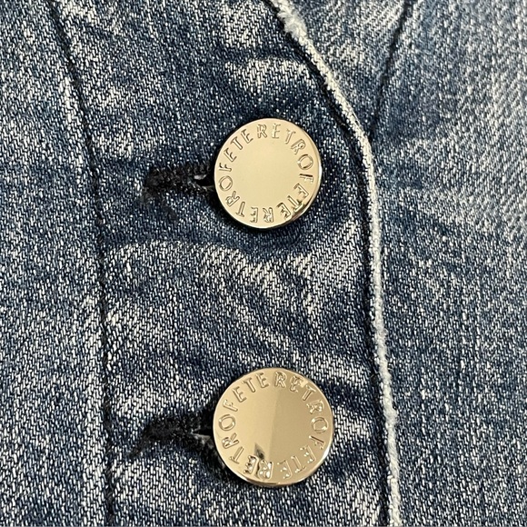 Retrofete Malika Top Cropped Denim Plunge V Neck Short Puff Sleeve Sea Medium - Picture 12 of 16